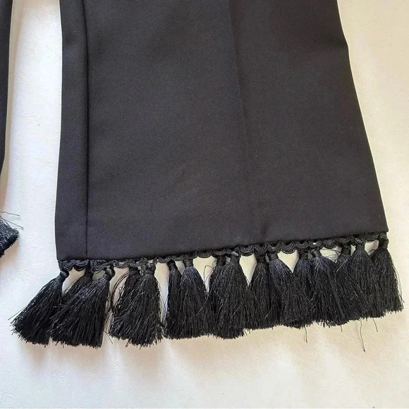 Topshop Tassel Hem Kick Flare Trousers Black Cropped Pants Size 4 NWOT - Picture 15 of 16